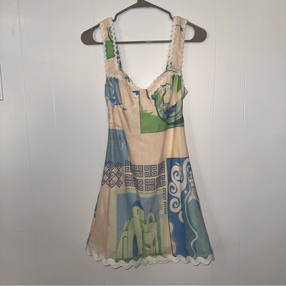 Unbranded Blue & Cream Mini Dress with Green Accents